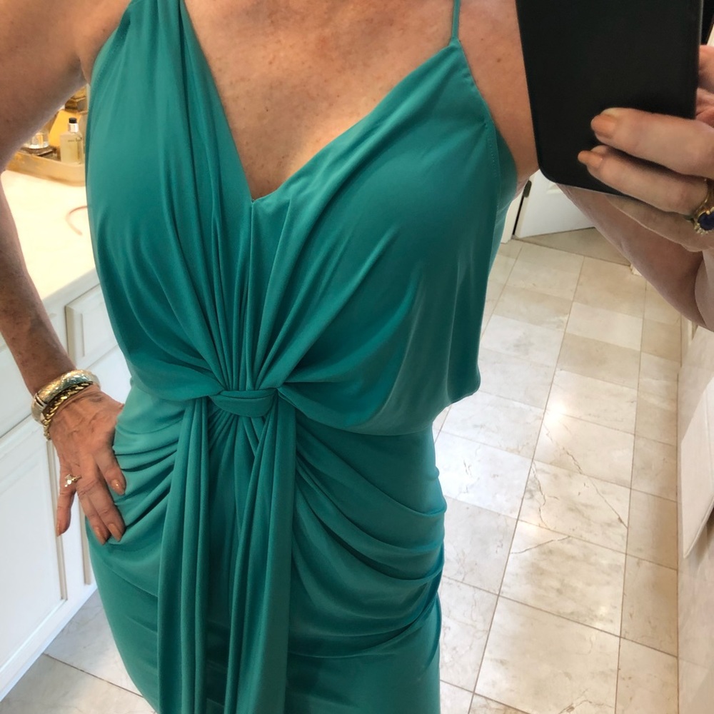 Evening cocktail dress gathered stretch green, SzS - Picture 5 of 7